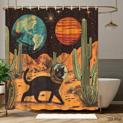 Vista 9 de Divertidos juegos de cortinas de ducha con diseño de gato, bonita cortina de ducha para niños, tela lavable y duradera, cortina de ducha de 72 x 72