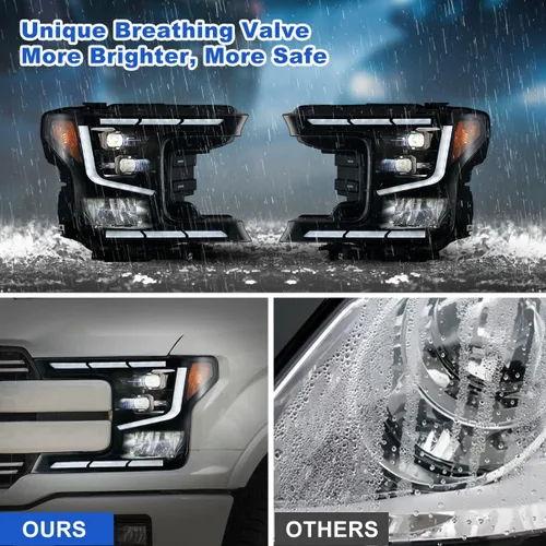 Vista 5 de ROXX Conjunto de faros delanteros LED completos para Ford F150 2018 2019 2020, faros delanteros de haz alto y bajo con señales de giro secuenciales
