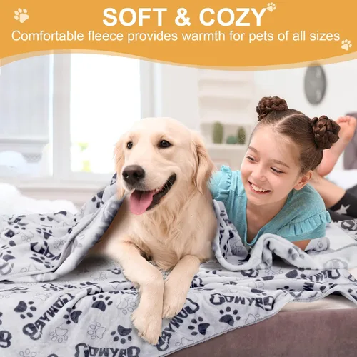 Vista 5 de Manta Suave para Perros para Perros Grandes - Manta Mullida para Mascotas para Gatos y Cachorros, Manta Reversible con Diseño de Huellas de Pata gris