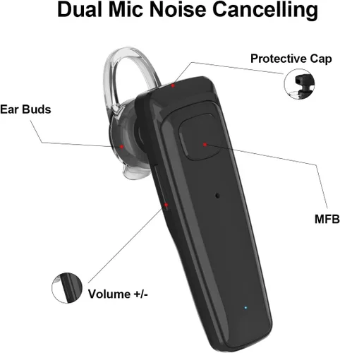 Vista 8 de ADADPU Auricular Bluetooth - V5.0 Auricular inalámbrico manos libres con micrófono dual incorporado y cancelación de ruido, 10 días de espera y 16