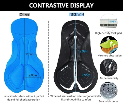 Vista 4 de NICEWIN Pantalones cortos de bicicleta acolchados 4D para hombre ropa interior de ciclismo antideslizante con cintura ancha para ciclismo bicicleta
