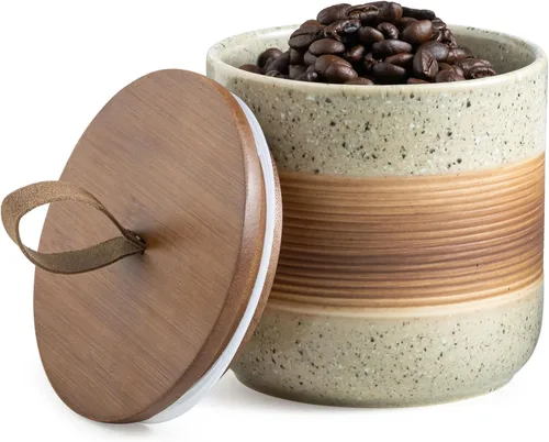 Vista 27 de Miamolo Tarro de cerámica con tapa, pequeño recipiente de café para café Beige