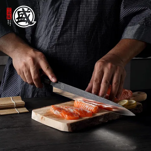 Vista 2 de MITSUMOTO SAKARI Cuchillo japonés Sashimi de 10 pulgadas, aleación de tungsteno