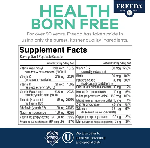 Vista 3 de FREEDA Multivitamínico - Quintabs-M con hierro - Suplementos multivitamínicos Kosher para la salud de la mujer - Multivitaminas para mujeres