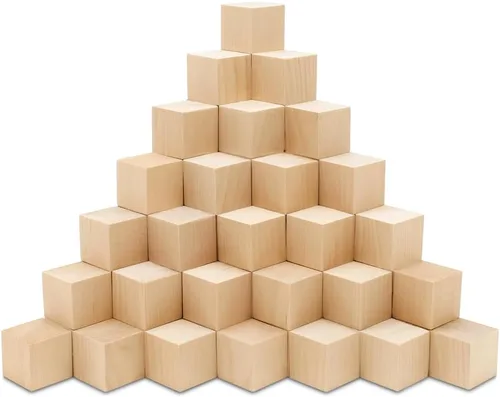 Vista 10 de Cubos de madera de 1 pulgada, paquete de 25 bloques de madera pequeños, bloques de madera para manualidades, STEM, construcción y dados de madera