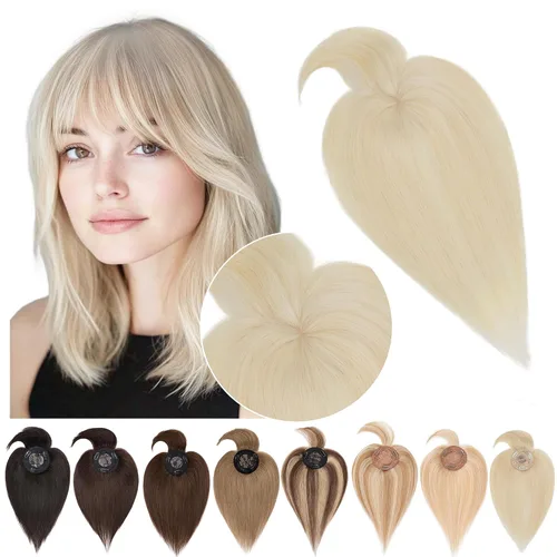 Vista 7 de SEGO Hair Toppers for Women Real Human Hair with Bangs #12P613 #12P613 rubio dorado café y blanqueado
