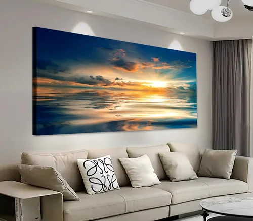 Vista 8 de Arte de pared grande con atardecer en el bosque, imagen de paisaje de Otoño Bosque Pu