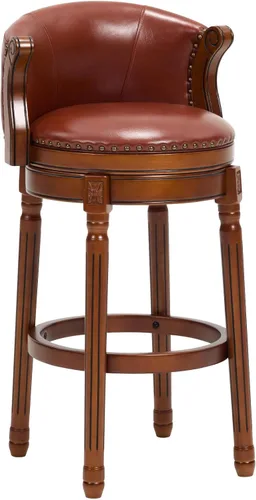 Vista 11 de RAINMOOD Taburete de bar, taburetes de bar giratorios de estilo moderno de mediados de siglo con asiento de cuero y patas de madera, silla