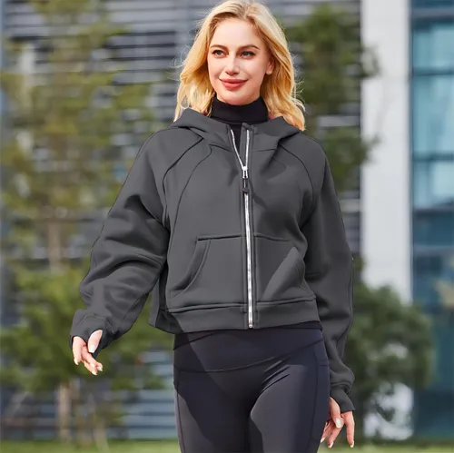 Vista 4 de Sudaderas con capucha de entrenamiento para mujer, sudadera con forro polar con media cremallera, sudadera alegre y brillante