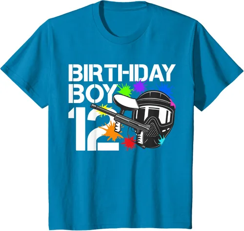Vista 35 de 12th B-Day Paintball Birthday Party Boy 12 Year Old Funny T-Shirt, Negro