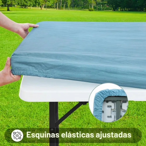 Vista 2 de Smiry Mantel rectangular, impermeable, elástico, ajustable para mesas de 4 pies, manteles de vinilo con parte trasera de franela lavable