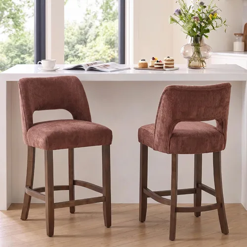 Vista 54 de VKNOW Juego de 2 Taburetes de Bar, Taburetes de Bar Tapizados de Altura de Mostrador, Taburetes Modernos de Mostrador con Patas de Madera para Isla