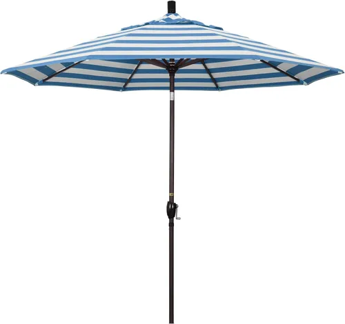 Vista 11 de California Umbrella Paraguas redondo de aluminio del mercado de 9', elevación de manivela, inclinación del botón, poste de bronce Azul (Air Blue)