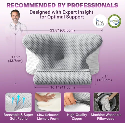 Vista 6 de Almohada Cervical para Dormir, Almohada Dreamers Relief, Almohada para Dormir de Lado para Adultos, Almohada de Espuma Viscoelástica de Altura