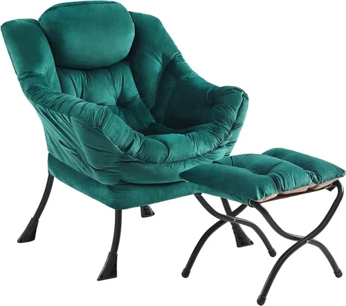 Vista 21 de Silla perezosa con otomana, silla de descanso moderna y grande con reposabrazos y bolsillo lateral, sillón tapizado de ocio con silla de lectura