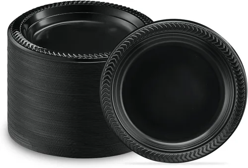 Vista 18 de PLASTICPRO 100 cuencos de plástico negros ligeros de 5 onzas, cuencos pequeños de plástico para sopa, platos negros para ensalada y postre