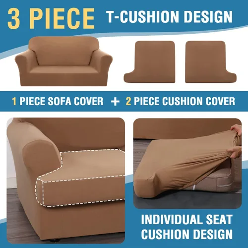 Vista 4 de H.VERSAILTEX Funda para sofá de 3 piezas, funda para sofá biplaza con cojines en forma de T para sofá de 2 cojines, antideslizante, súper elástica