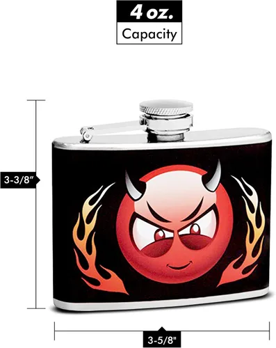 Vista 2 de Set de regalo con embudo de recarga y 2 vasos de chupito de acero inoxidable, diseño de Little Devil – acabado negro – frasco de 4 oz – caja