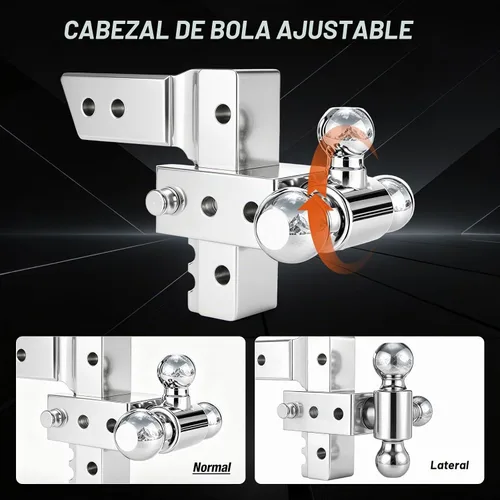 Vista 7 de Enganche de remolque ajustable de 2.5 pulgadas, montaje de bola de trío de Plateado
