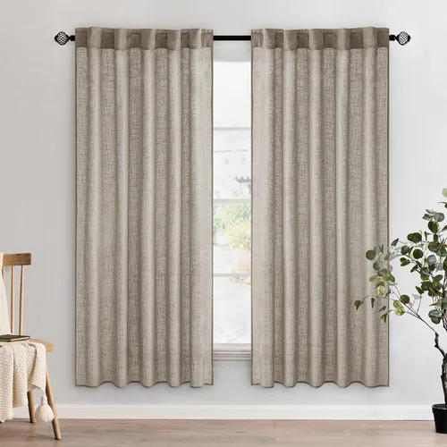 Vista 137 de MIULEE - Cortinas semitraslúcidas suaves y gruesas con textura de lino para cocina y ventana de baño, con trabilla trasera y bolsillo para Blanco