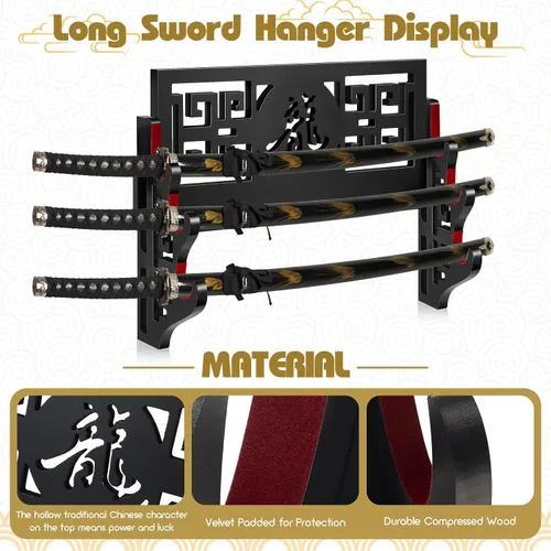 Vista 6 de Barydat Soporte de pared para katana, soporte para espada samurái, soporte para colgar espada japonesa Wakizashi, colección de pasatiempos