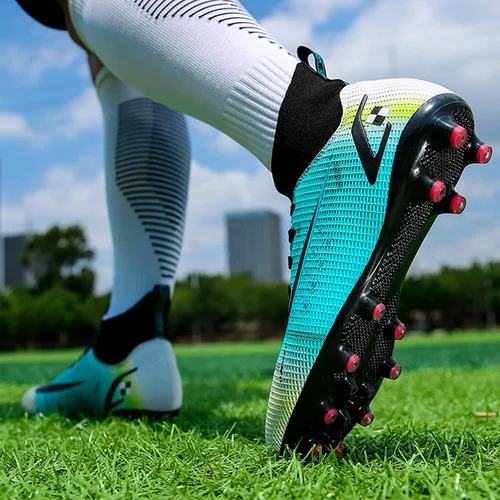 Vista 7 de Zapatos de fútbol para hombre, zapatos de fútbol de caña alta, con cordones, antideslizantes, para deportes al aire libre, atléticos, béisbol