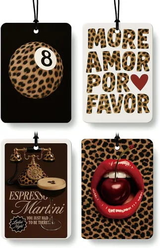 Vista 38 de Ambientador de coche de 8 bolas con estampado de leopardo de moda, 6 unidades, retro coqueta, guepardo, póquer, ambientador colgante para bar