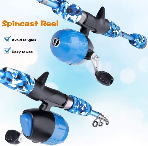 Vista 4 de ODDSPRO Caña de pescar para niños, kit combinado de caña de pescar y carrete telescópico portátil para niños, con caja de aparejos de pesca Spincast