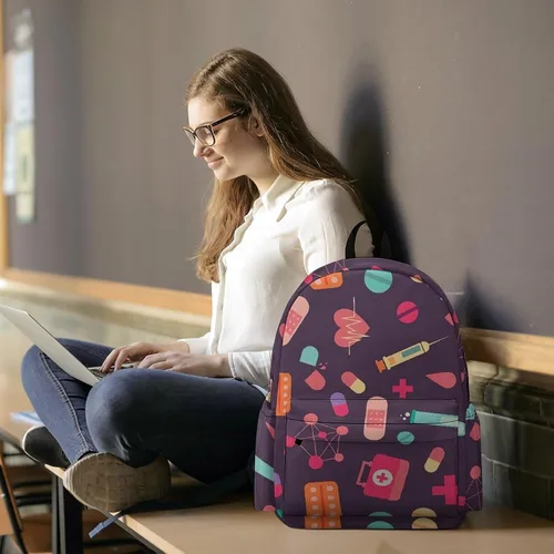 Vista 7 de Mochila de viaje de enfermería médica ligera de 16.5 pulgadas para computadora portátil, mochila casual para hombres y mujeres