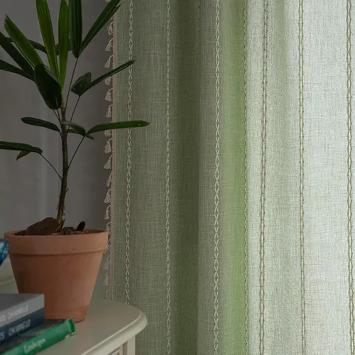Vista 2 de Cortinas Verde Salvia Boho Granja para Dormitorio Sala de Estar 63 Pulgadas de Largo Cortinas 2 Paneles Algodón Lino Cortina de Ventana, Cortina