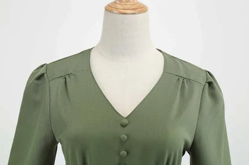 Vista 3 de Wellwits Vestido vintage de otoño de manga larga con cuello en V para mujer