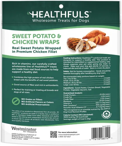 Vista 2 de Golosinas de batata con pollo envuelto para perros Healthfuls, 16oz