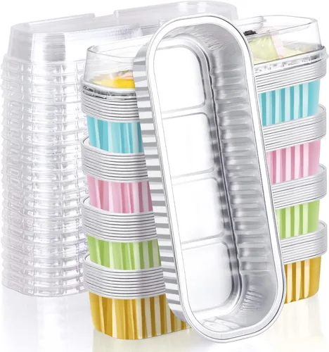 Vista 26 de EUSOAR Forros para magdalenas con tapas, 30 unidades de ramekins de papel de aluminio de 6.8 oz, mini moldes para pan de aluminio desechables