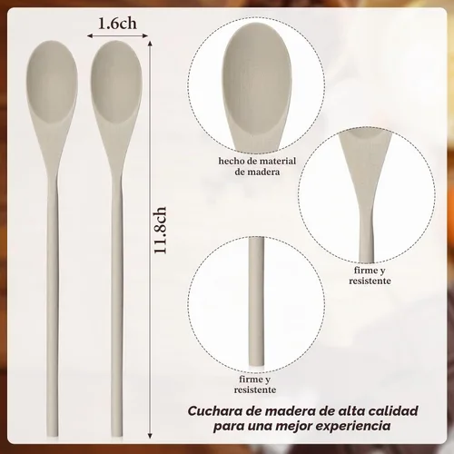 Vista 2 de Eaasty 50 cucharas de madera de 12 pulgadas para cocinar, cuchara mezcladora de madera, mango largo, utensilios de cocina ovalados para servir