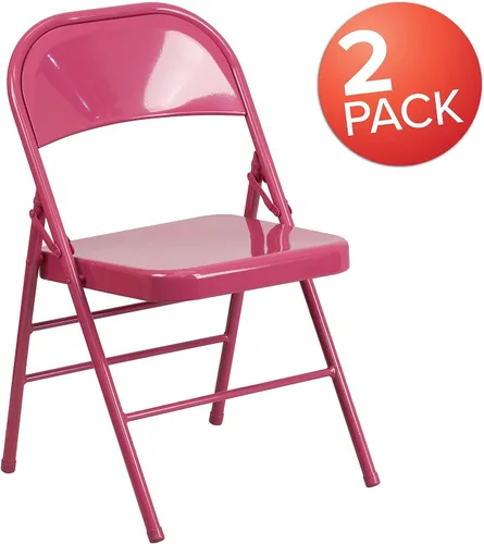 Vista 4 de Flash Furniture HERCULES COLORBURST Series - Silla plegable de metal con doble bisagra y triple apoyo, color fucsia