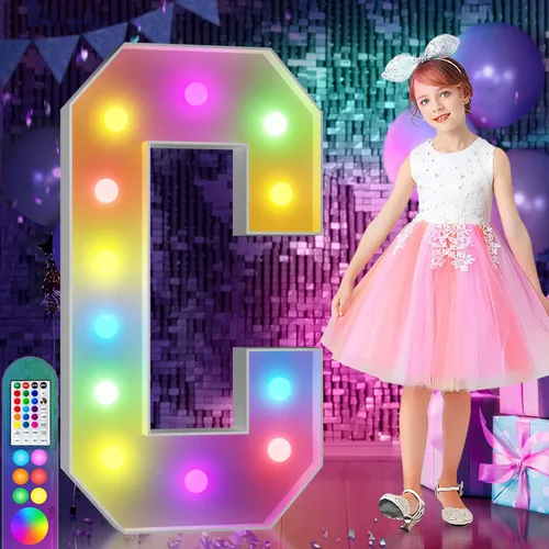 Vista 76 de Imprsv Letras coloridas de marquesina de 3 pies y letras grandes iluminadas RGB con control remoto, decoraciones de fiesta de cumpleaños Carta