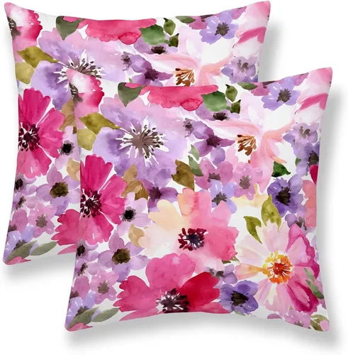Vista 6 de Juego de 2 fundas de almohada florales de color marrón y gris de 16 x 16 pulgadas, fundas de almohada con estampado de bloques de hojas de flores