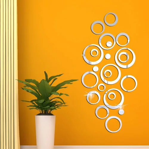Vista 6 de Calcomanías de espejo, 24 calcomanías redondas de acrílico para decoración de pared, fondo de superficie extraíble, autoadhesivas, decoración