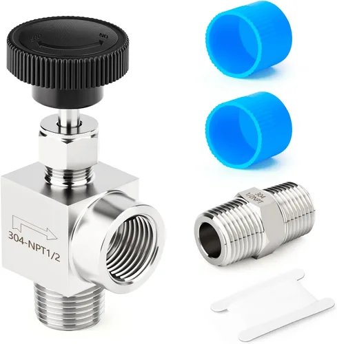 Vista 27 de TAISHER Válvula de aguja de acero inoxidable 316 con mango de rueda 1/2 "NPT macho x 1/2" NPT hembra