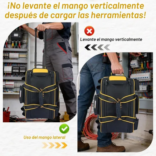 Vista 9 de MELOTOUGH Bolsa de herramientas con ruedas, organizador de bolsa de herramientas resistente con mango telescópico oculto, gran capacidad, múltiples