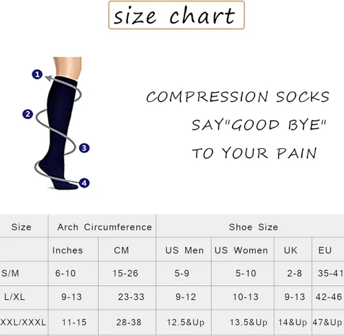 Vista 4 de 6 pares de calcetines de compresión unisex para hombres y mujeres 15-20 mmHg ajuste atlético
