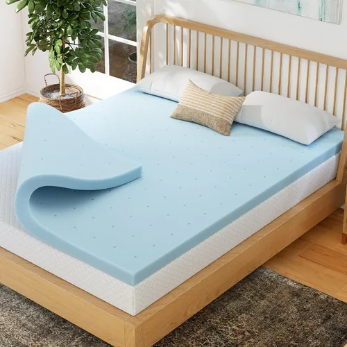 Vista 11 de EGOHOME Cubrecolchón de espuma viscoelástica individual de 2 pulgadas, con infusión de gel refrescante Azul