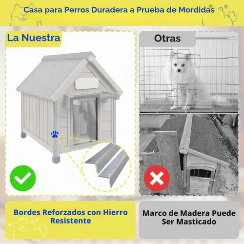 Vista 3 de Gowoodhut Casa para perros al aire libre, resistente a la intemperie, gran perrera de madera para interiores para perros pequeños con marco a prueba