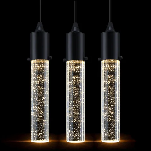 Vista 15 de 2 Pack Integrated Hanging Crystal Kitchen Island Modern Concise Pendant Ceiling Light Fixture,Black Finish for Kitchen Island Dining Room Bedroom