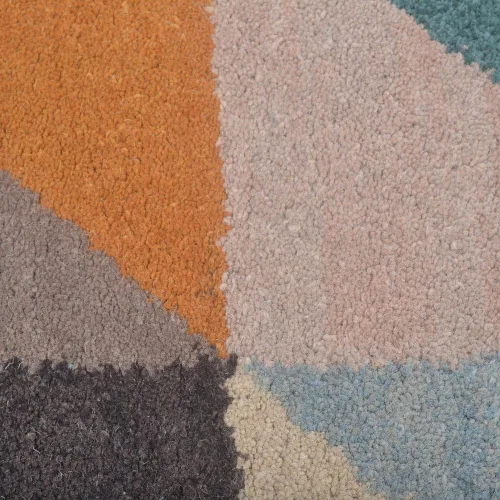 Vista 4 de Rugsotic Carpets Alfombras de lana copetuda a mano ecológicas – 2 pies 6 x 6 pies, forma de pasillo, multicolor, diseño geométrico moderno