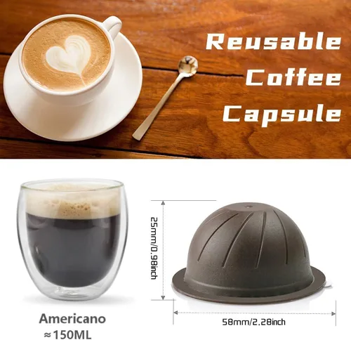 Vista 3 de 5 cápsulas de café reutilizables Vertuo, cápsulas de café recargables, compatibles con máquina de café Nespresso Ver0tuo, con 2 cápsulas de café