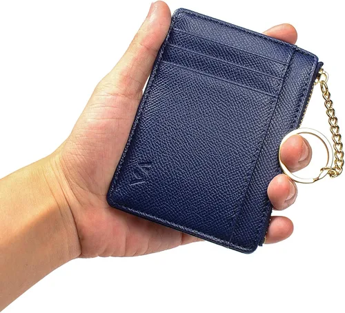Vista 18 de Tarjetero delgado con bloqueo RFID, billetera de bolsillo pequeño, con cremallera Keychian para monedero, monedero y tarjetero para mujeres y hombres