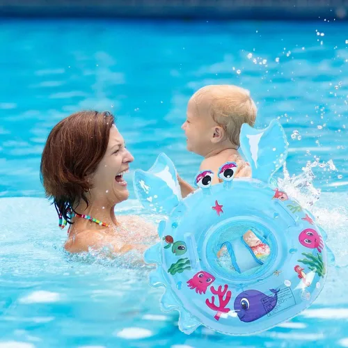 Vista 6 de AIYUENCICI Flotador de natación para bebé, balsa flotante inflable con asa de asiento de seguridad, anillo flotante de cintura para niños, bañera