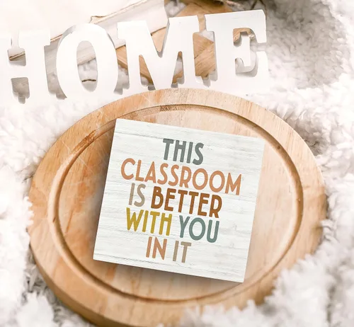 Vista 4 de SRADMO Decoración bohemia para aula, con texto en inglés «This Classroom is Better with You in It» Affirmation, caja de madera con texto en inglés