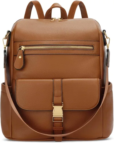 Vista 10 de KKXIU Mochila para mujer – Mochila de cuero con múltiples bolsillos para viajes, trabajo y escuela con bolsillo de bloqueo antirrobo, correa